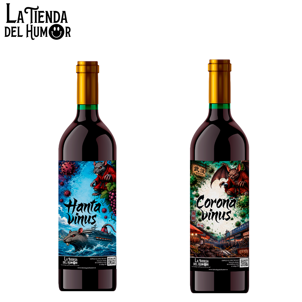 Pack 2 Vinos Crianza Divertido para Regalos y Eventos con Mensaje Gracioso | Hantavirus + Coronavirus