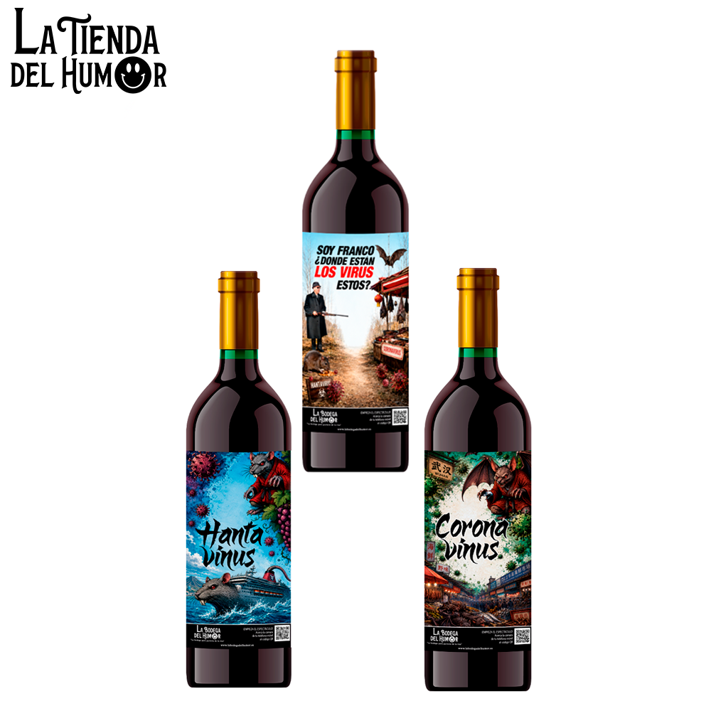 Pack 3 Vinos Crianza Divertido para Regalos y Eventos con Mensaje Gracioso | Soy Franco + Hantavirus + Coronavirus