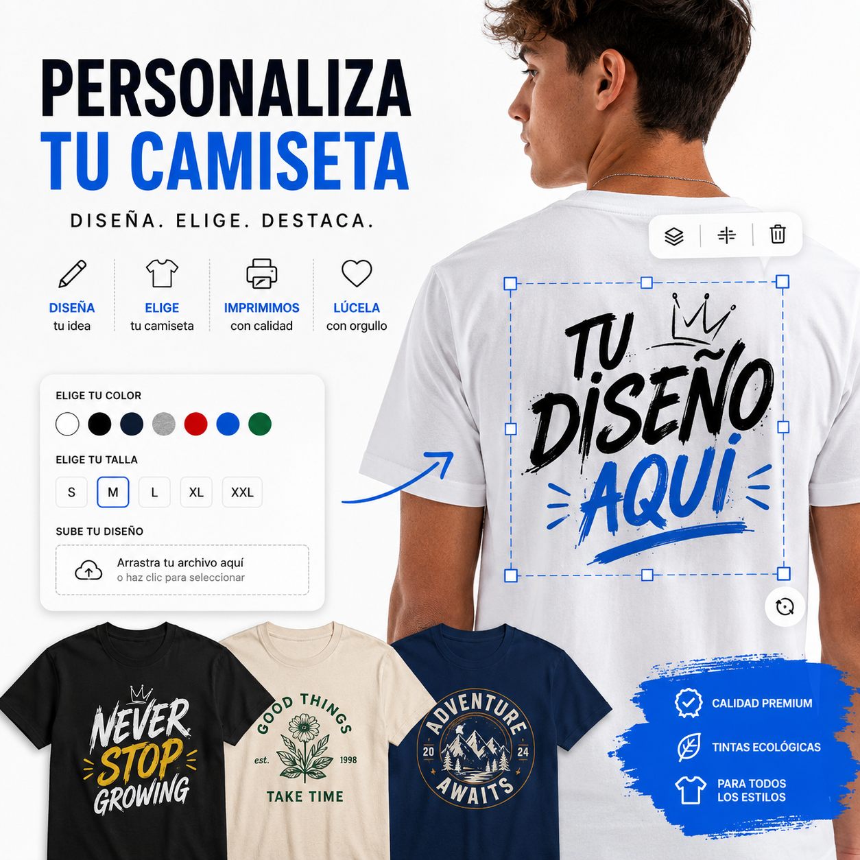 Camiseta Personalizada con tu Diseño | Color y Talla
